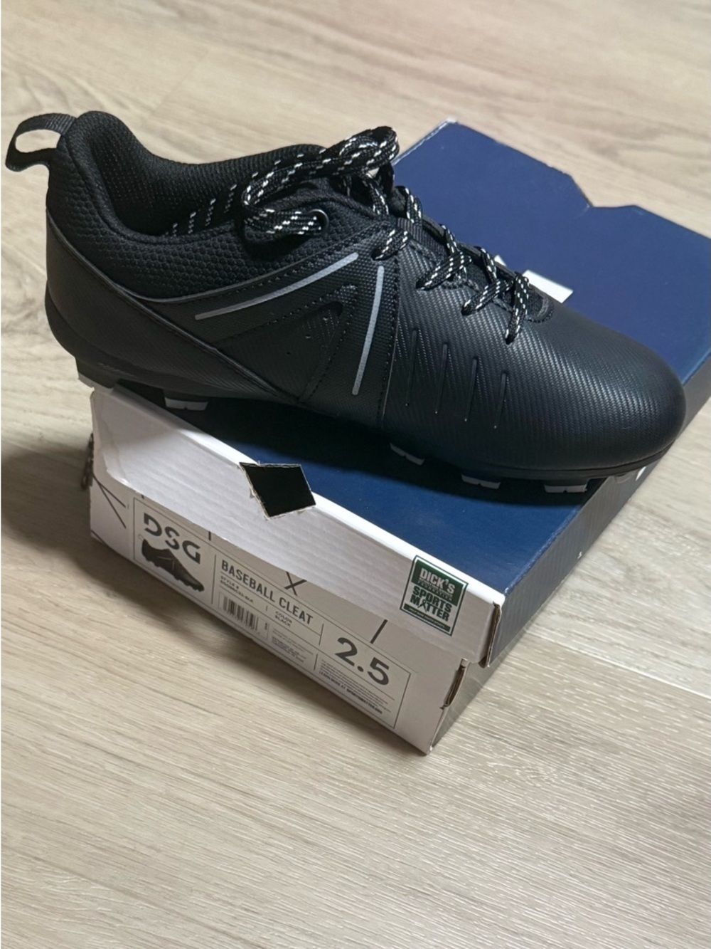 DSG Kids Black Athletic Baseball Cleats with Reflective Accents